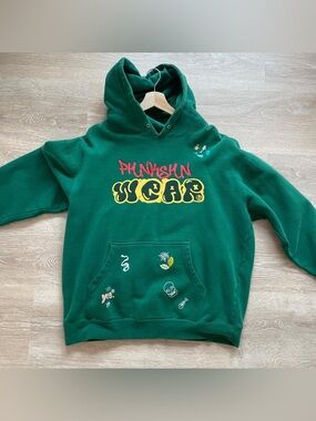 Green Graphic Kids Hoodie with Yellow & Pink Print